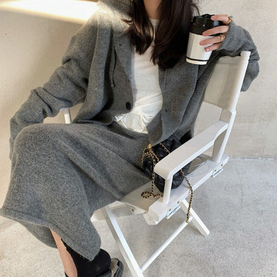 Women's Retro Fashion Autumn Hooded Sweater Cardigan Skirt Suit