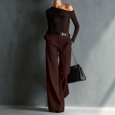 Pantalon droit large, taille mi-haute