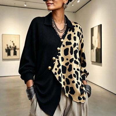 Asymmetric Patchwork Cardigan Top Women's Lapel Loose Jacket