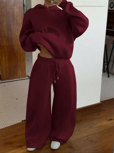 Two-Piece Fleece Sweatshirt Set, Streetwear