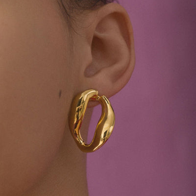 18K Gold Polished U-shaped Exaggerated Irregular Earrings