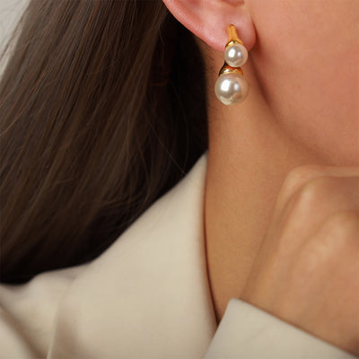Women's Fashion Vintage Front And Back Round Pearl Earrings