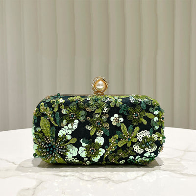 Sparkly Sequin Beaded Evening Clutch Bag - Elegant Floral Embroidered Purse For Women Party & Wedding