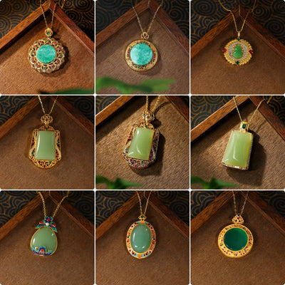Niche Design Real Gold Plated Gold Inlay Imitation Hetian Jade Pendant Micro-inlaid Colored Diamond No Incident Brand Necklace For Men And Women